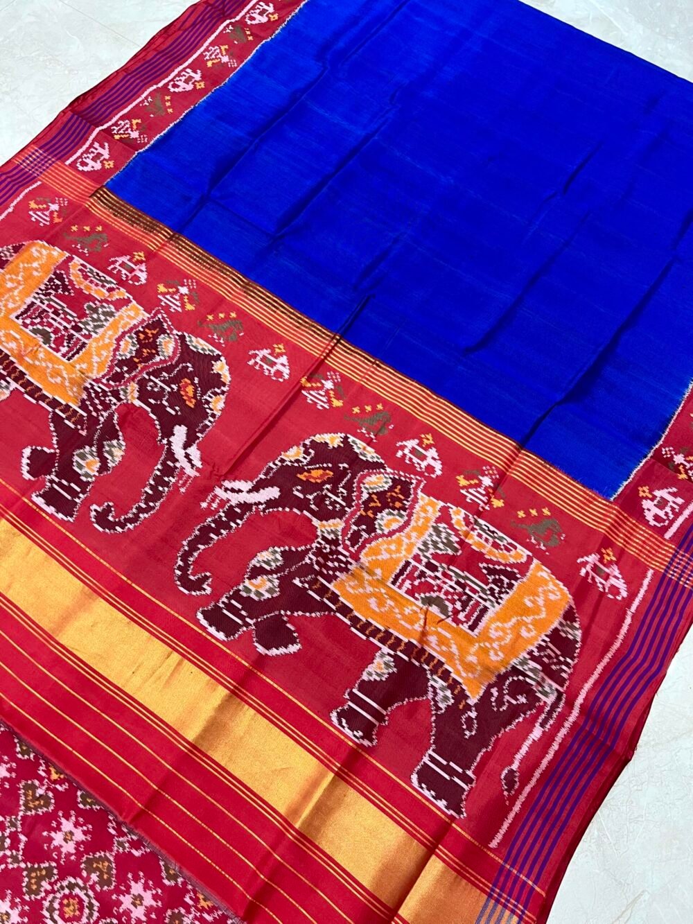 Blue Plain Semi Patola Saree 2